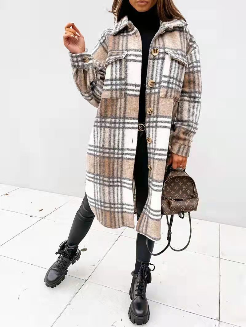 Damen Karierter Oversized-Hemd-Mantel mit praktischen Taschen ModeGeist