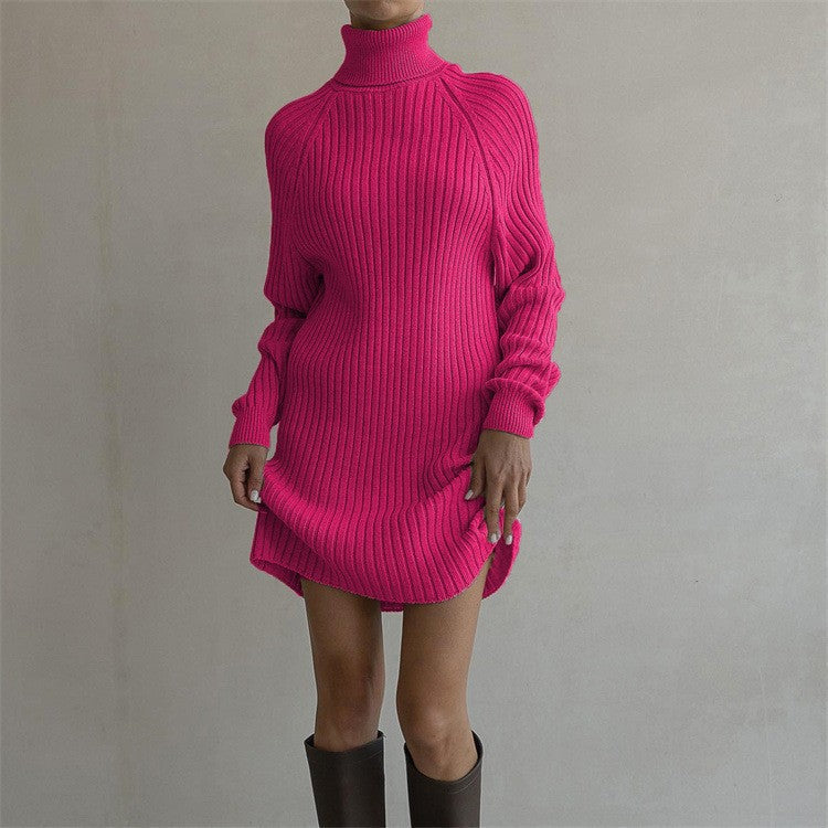 Damen Strickkleid mit hohem Kragen und großen Ärmeln ModeGeist