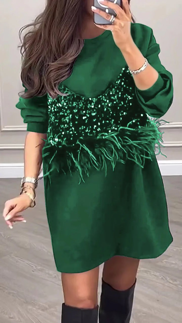 Modegeist Damen Kleid mit Pailletten und Federn