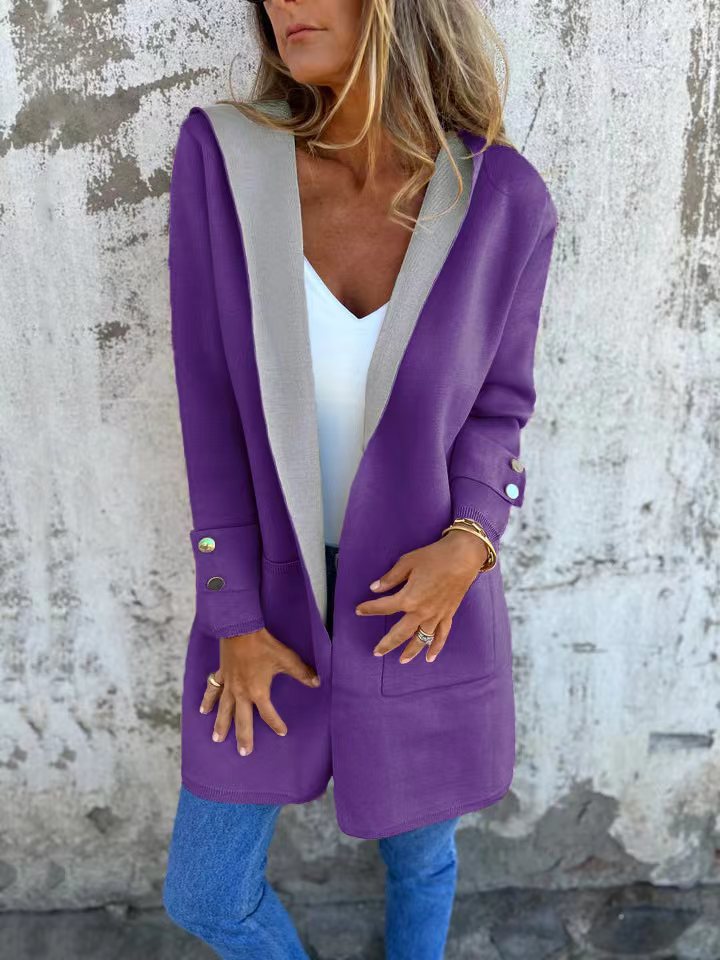Damen modische Longjacke mit großzügiger Kapuze und praktischen Taschen ModeGeist