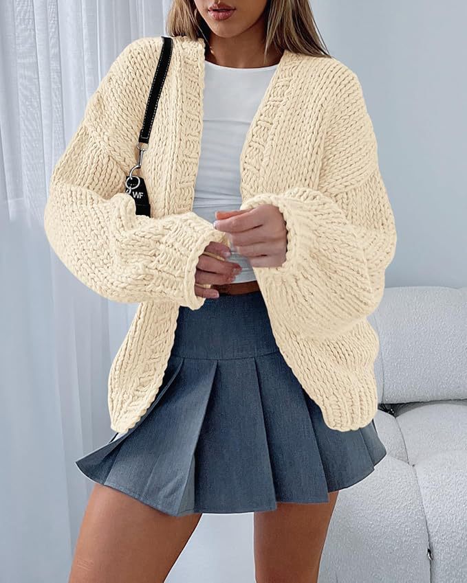 Damen Strickjacke mit voluminösen Ärmeln und offener Front ModeGeist