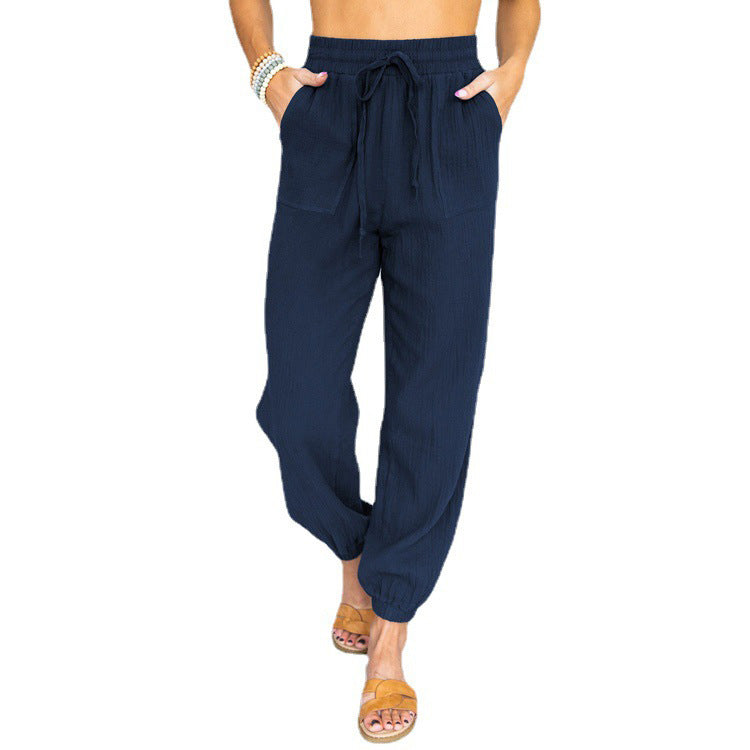 Damen luftige Freizeithose mit elastischem Bund und seitlichen Taschen ModeGeist