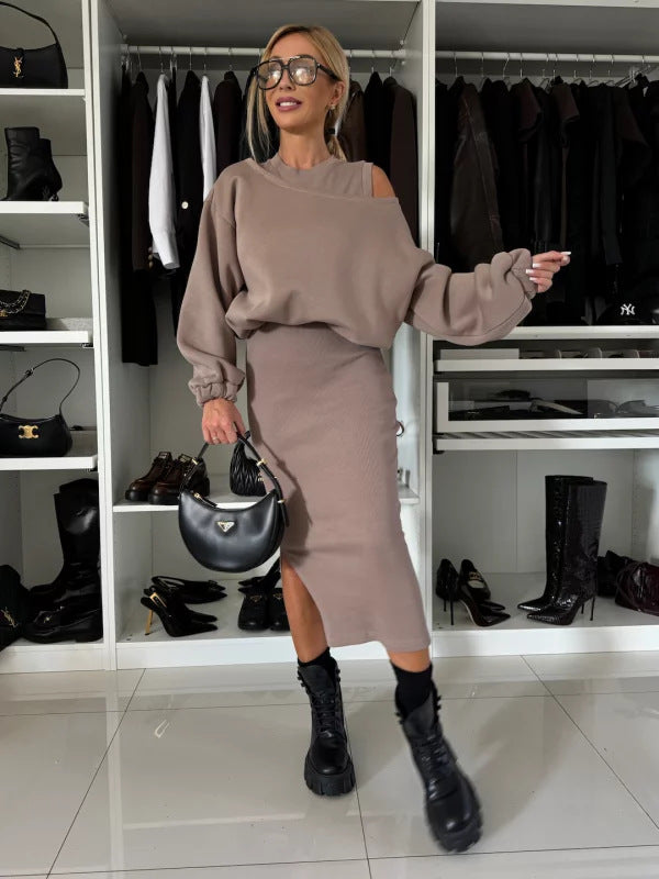 Damen modisches Sweatshirt und Midi-Rock Set ModeGeist