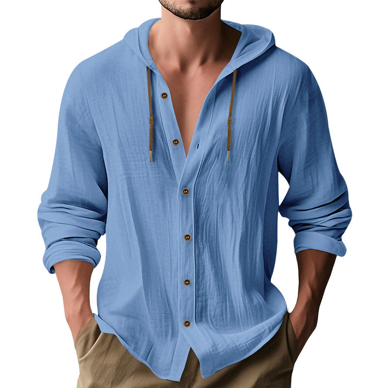 Herren lässiges Kapuzenshirt aus atmungsaktiver Baumwolle mit Knopfleiste und verstellbarem Kordelzug ModeGeist