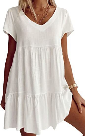 Leichtes Damen Sommerkleid mit V-Ausschnitt und weitem Rock, lässiger Style von MODEGEIST