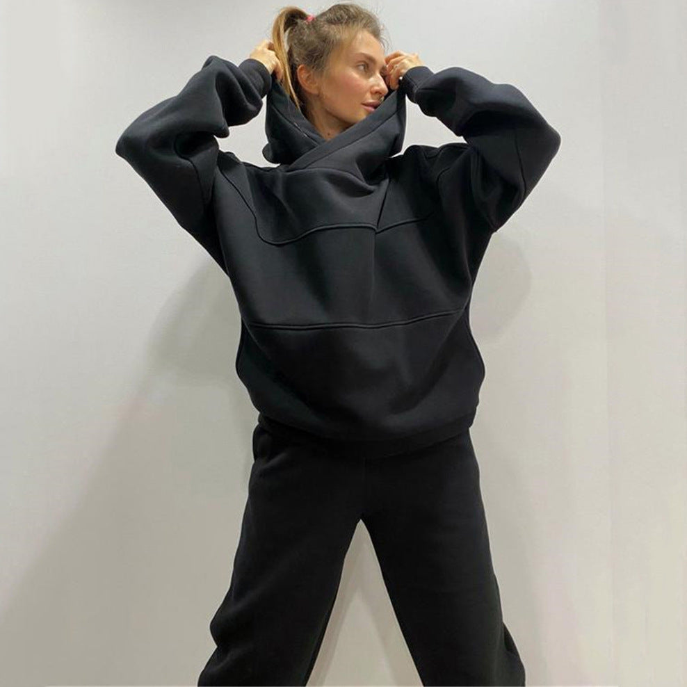Damen lässiges Hooded Sweatset mit Ziernähten ModeGeist