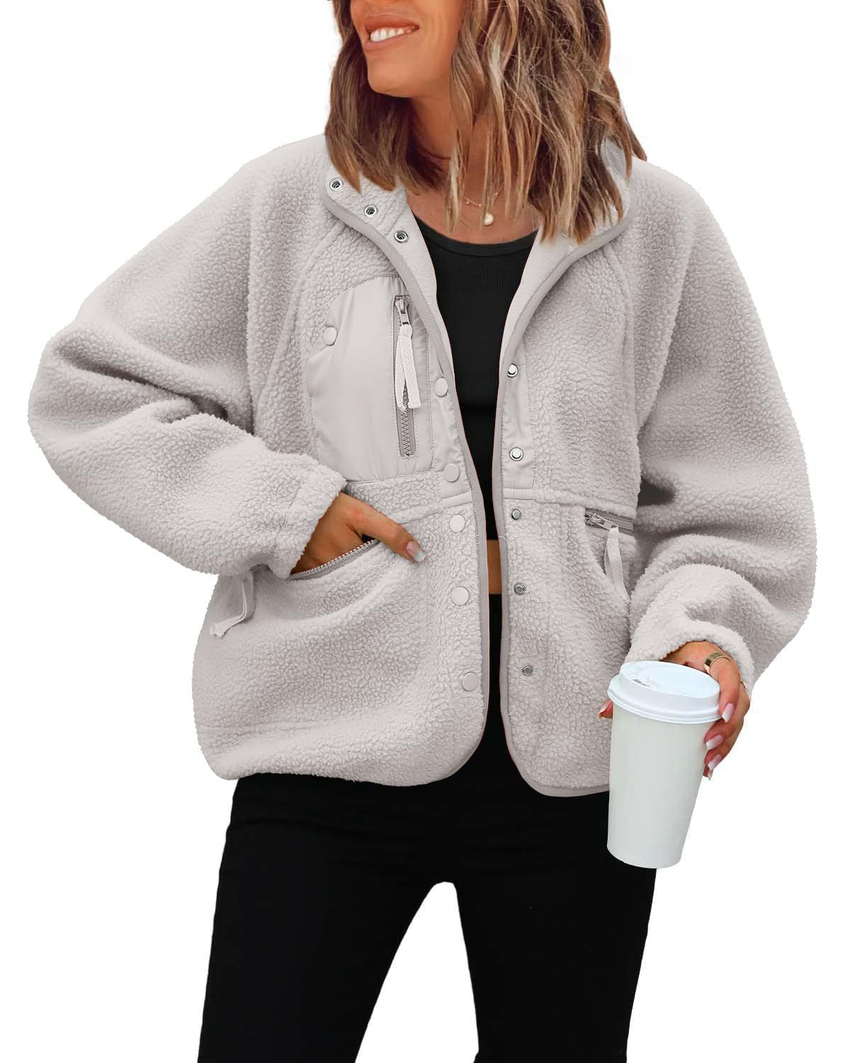 Damen kuschelige Fleecejacke mit praktischen Taschen ModeGeist