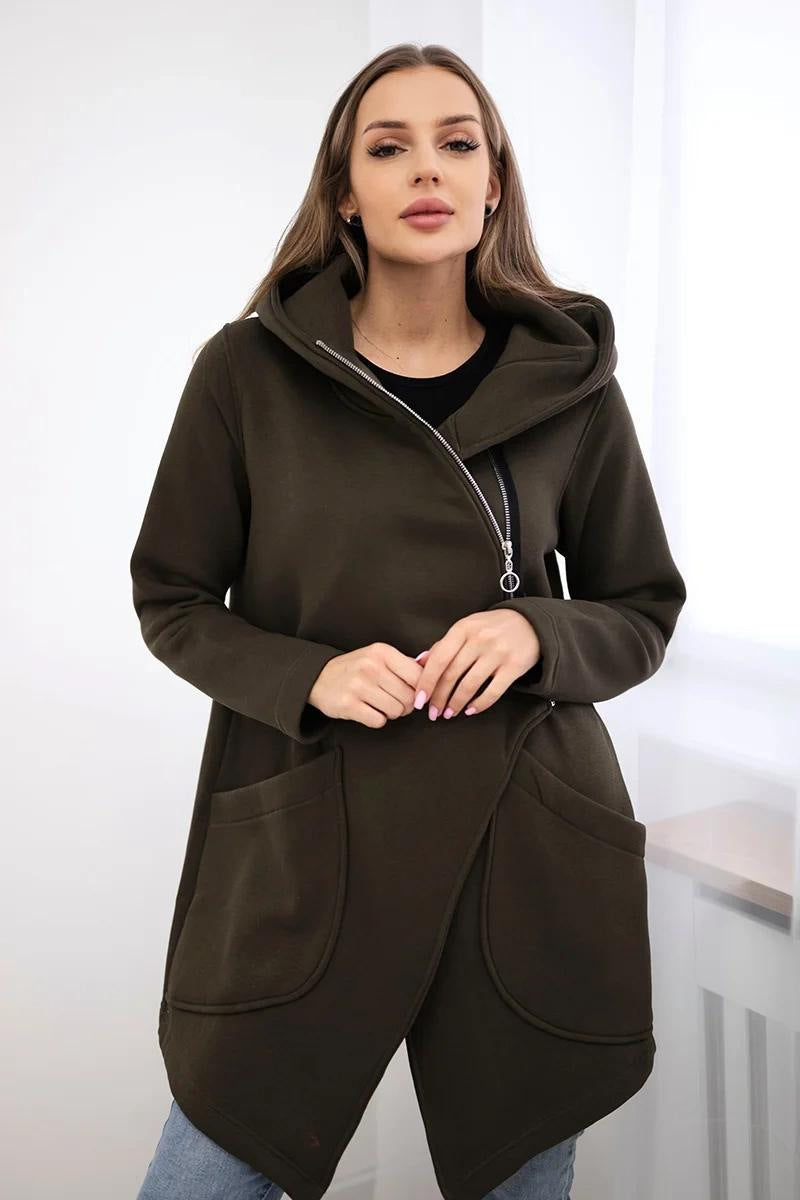 ModeGeist | Zip Kapuzenpullover mittellange Fleece Sweatjacke