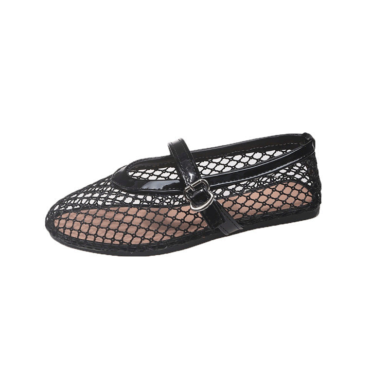 Modische Damen-Ballerinas aus Netzstoff mit Riemen