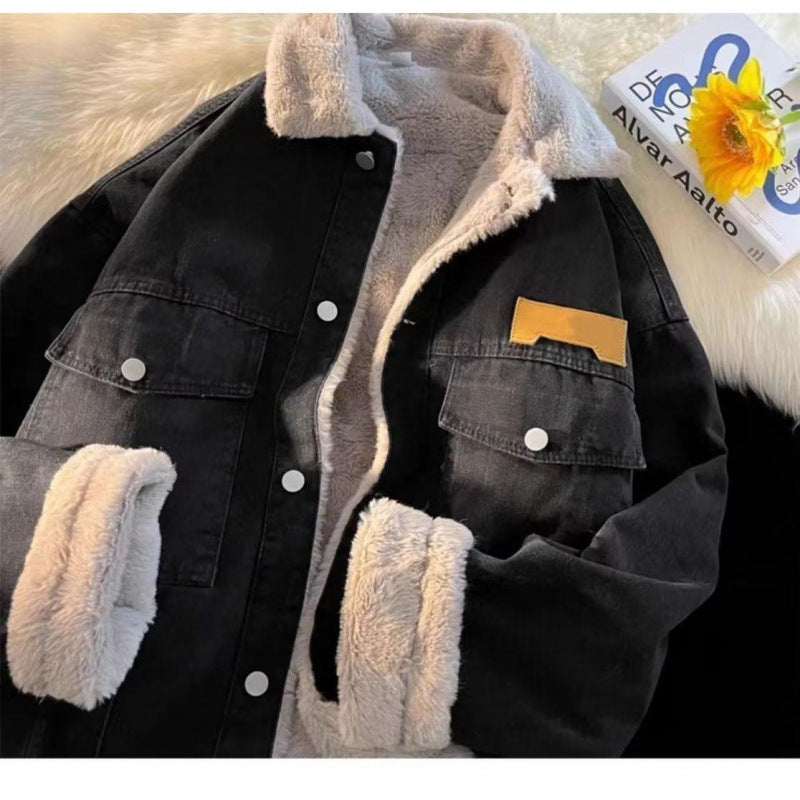 Damen oversized Jeansjacke mit Innenfutter aus Teddyfell ModeGeist