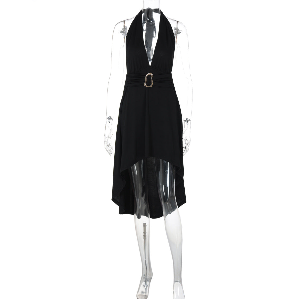 Elegantes Wickelkleid für Damen mit tiefem V-Ausschnitt und asymmetrischem Saum von MODEGEIST