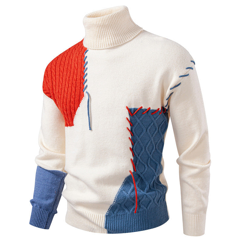 Herren Rollkragenpullover mit geometrischem Zopfmuster und kontrastierenden Akzenten ModeGeist