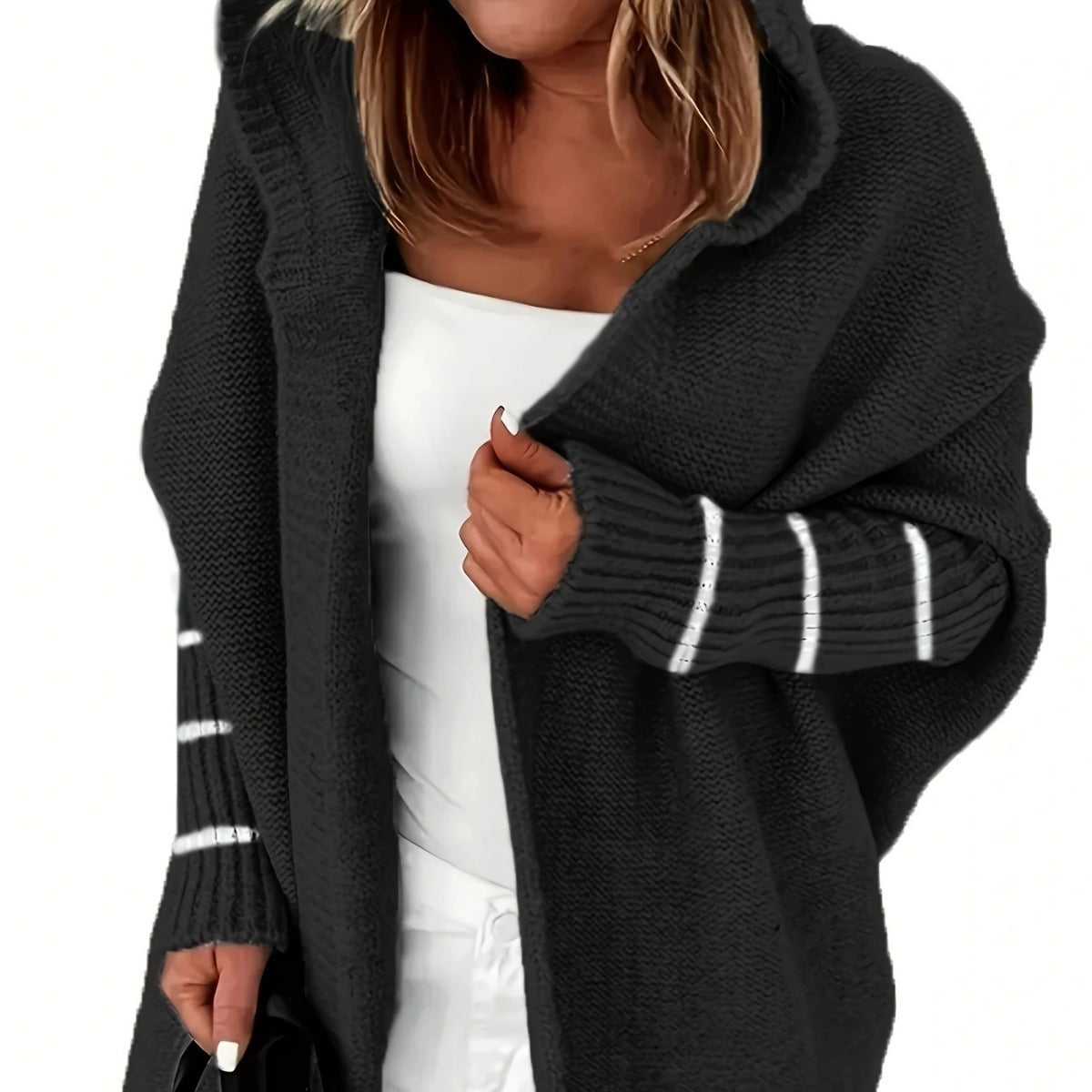 Damen Kuschelige Strickjacke mit Kapuzen und weit geschnittenem Design ModeGeist