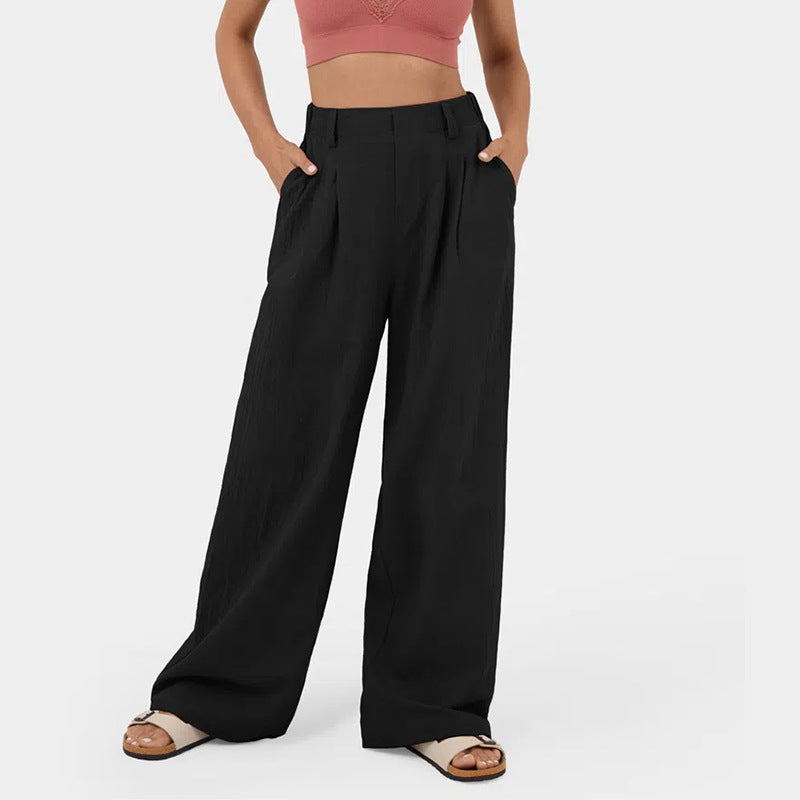 Damen Weite Chinohose mit elegantem Faltenwurf und seitlichen Taschen ModeGeist