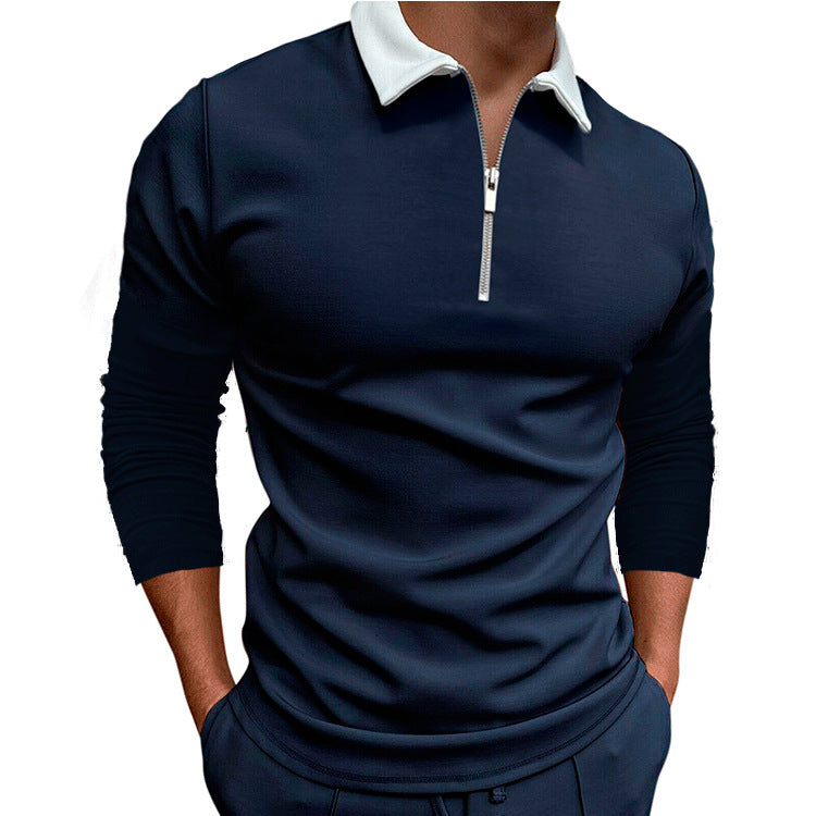 Herren sportlicher Pullover mit 1/4 Reißverschluss und kontrastierendem Kragen ModeGeist
