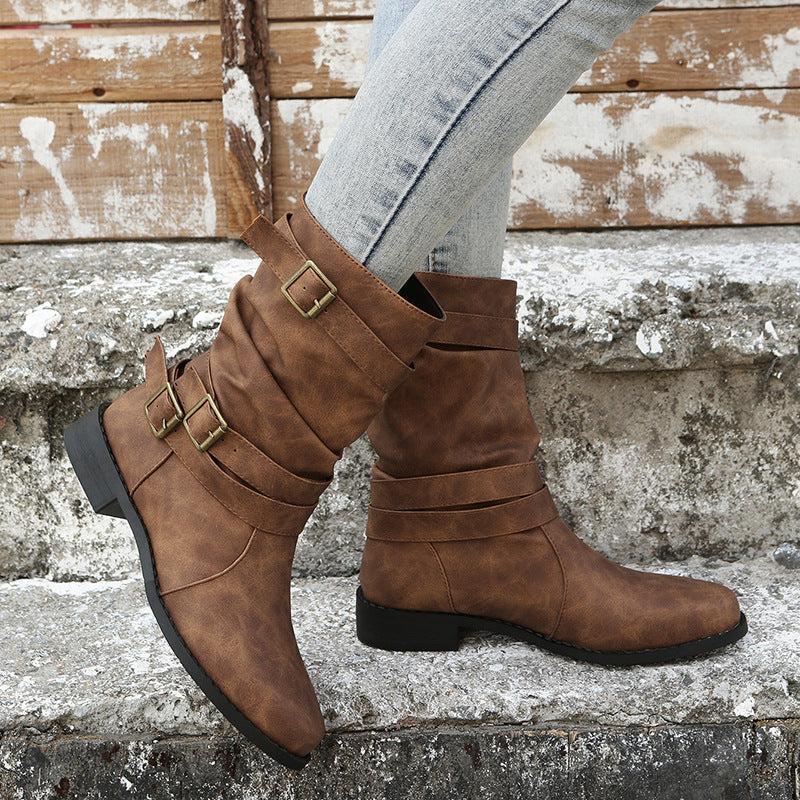 Damen Robuste Stiefel mit modischen Schnallen und lässigem Design ModeGeist