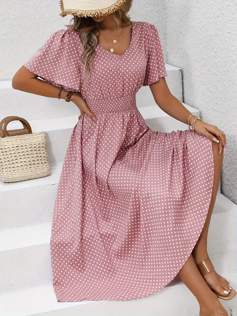 Modisches Damen-Maxikleid mit weitem Rock und V-Ausschnitt