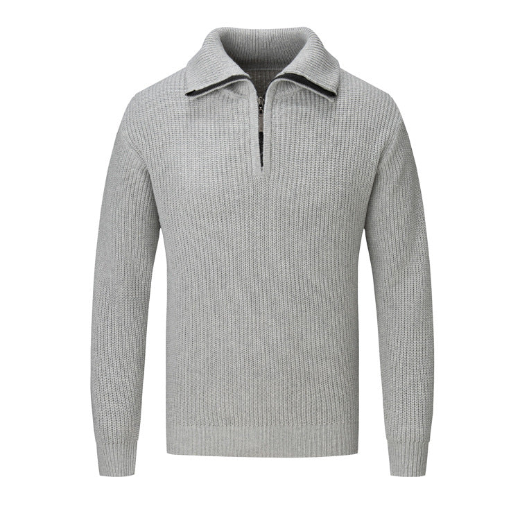 Herren Freizeitpullover mit halbem Reißverschluss und strukturiertem Strickmuster ModeGeist