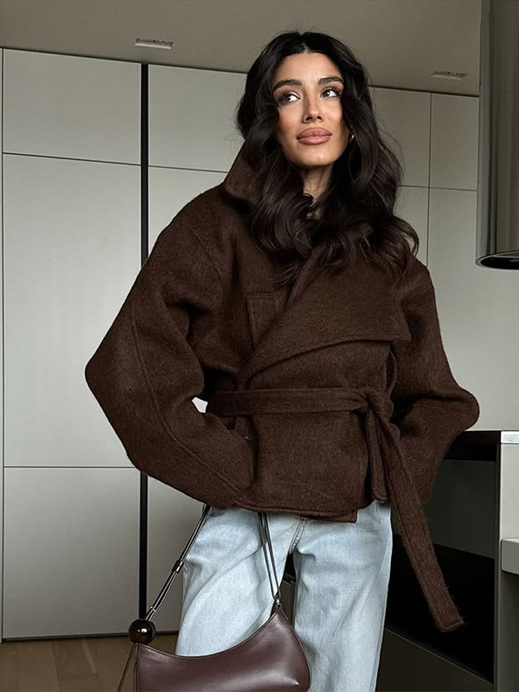 Damen elegante Oversized-Wolljacke mit Gürtel ModeGeist