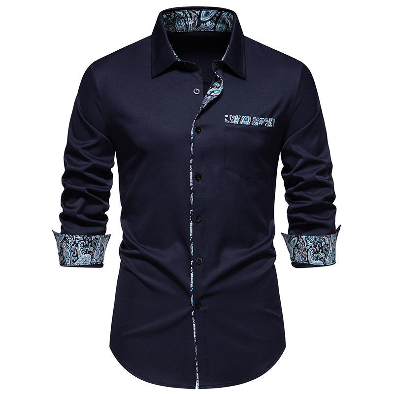Herren Langarmhemd mit modischem Paisley-Muster an Kragen und Manschetten ModeGeist