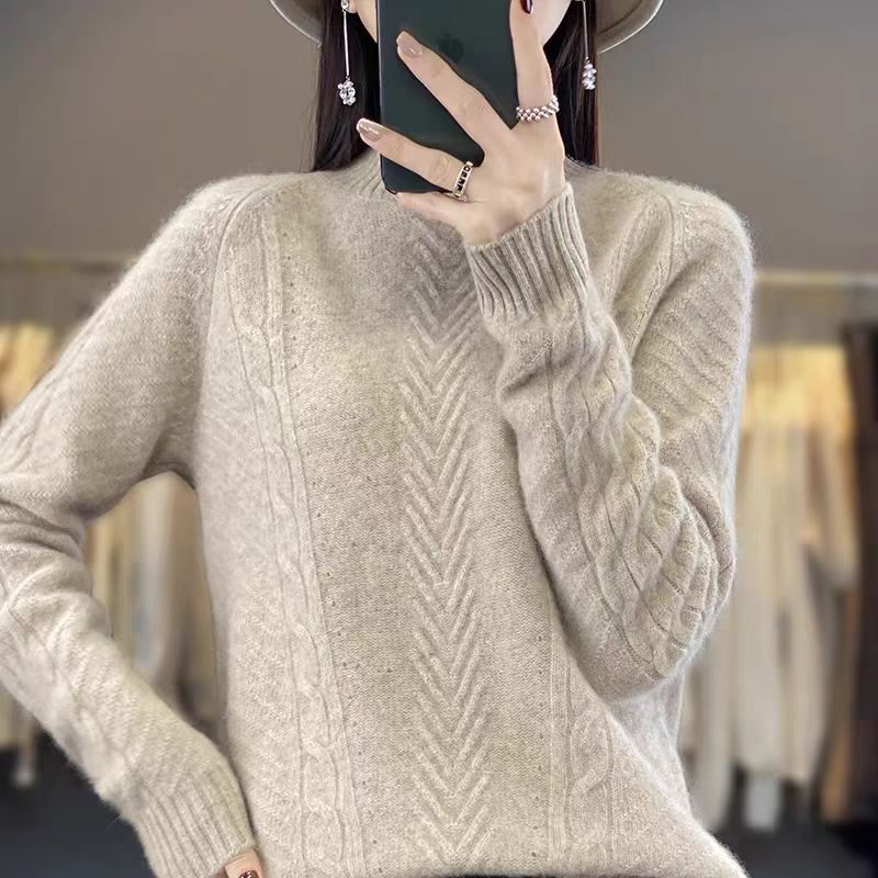 Damen Grobstrickpullover mit Zopfmuster und elegantem Rundhalsausschnitt ModeGeist
