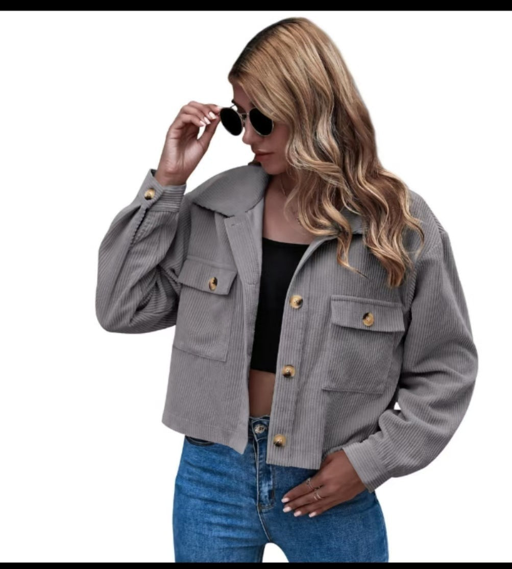 Damen modische Kordjacke mit aufgesetzten Taschen ModeGeist