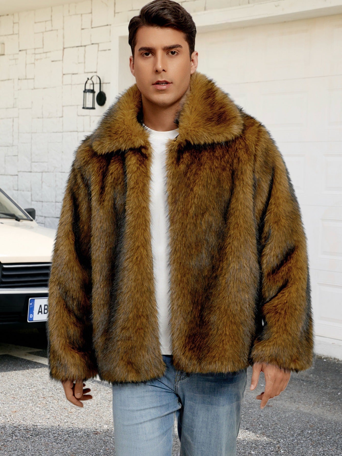 Herren Luxuriöse Kunstpelzjacke mit breitem Revers ModeGeist