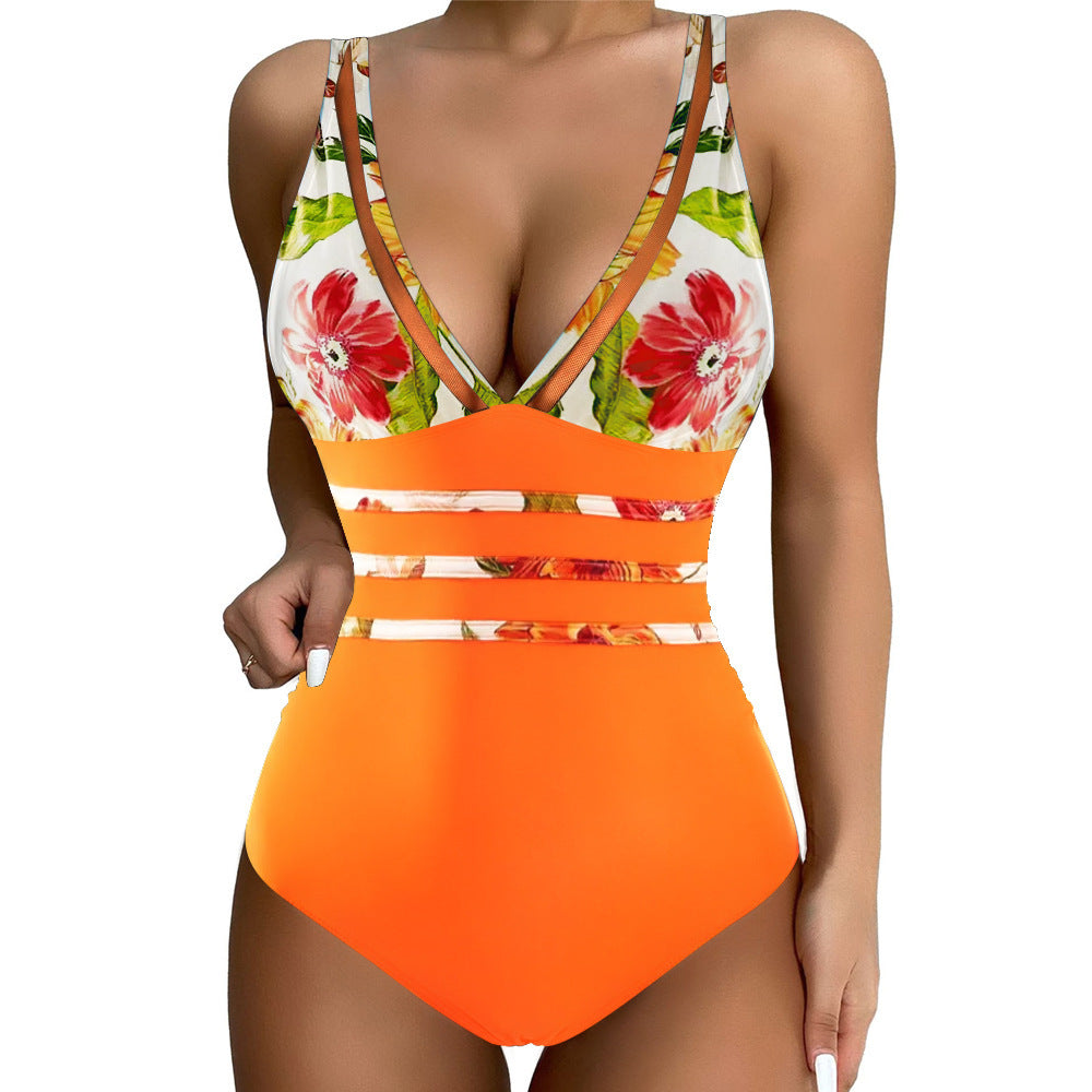 Modische Damenbikinis mit hohem Beinansatz und Blumenmuster