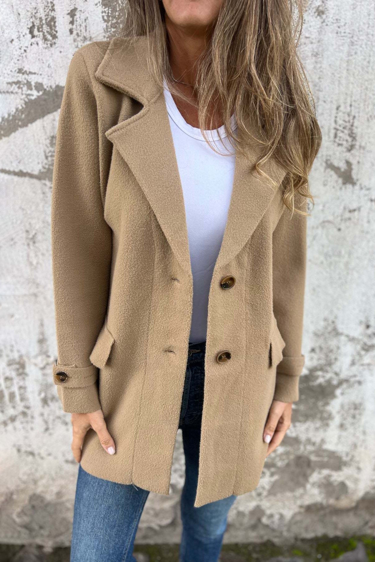 ModeGeist | Lockerer Revers Falsche Taschen Strickjacke Mantel