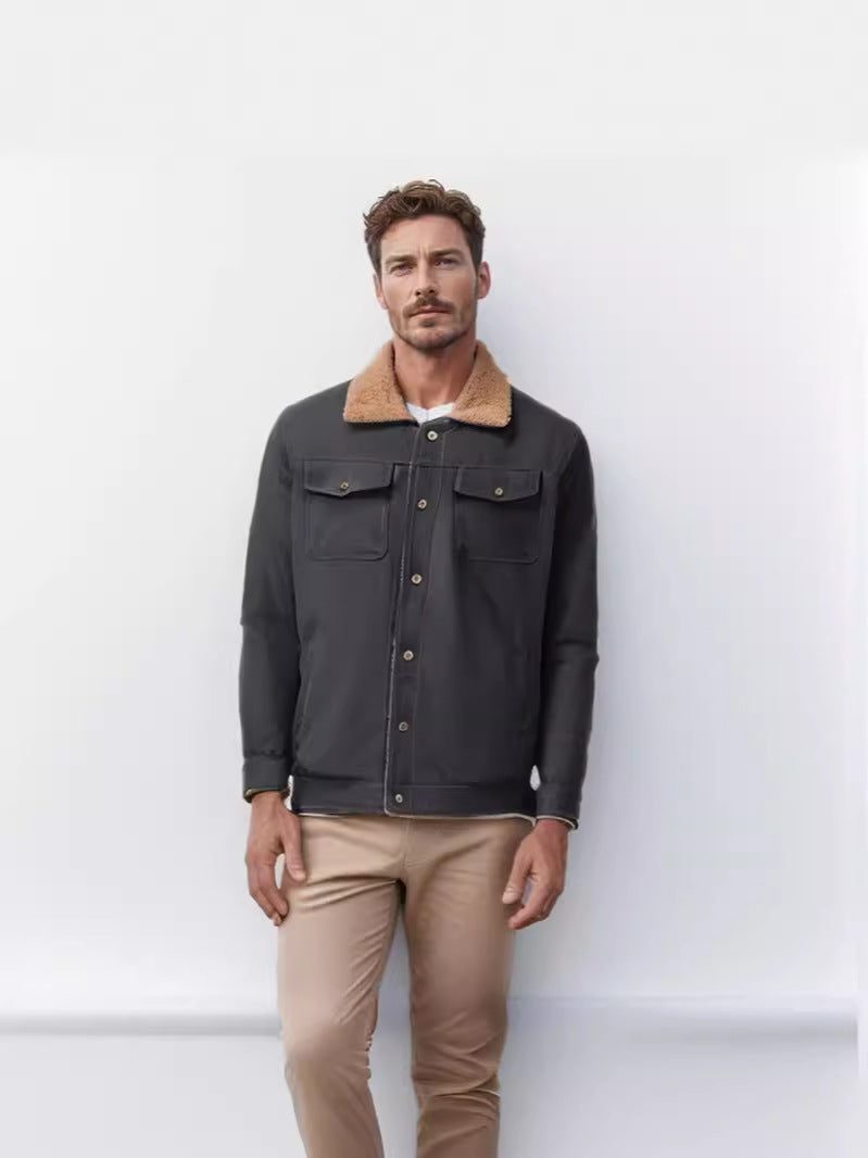 Herren lässige Jacke mit Kunstfellkragen und praktischen Taschen ModeGeist
