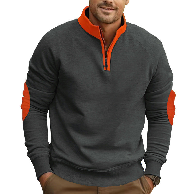 Herren sportlicher Pullover mit Viertelreißverschluss und stylischen Kontrastärmel ModeGeist