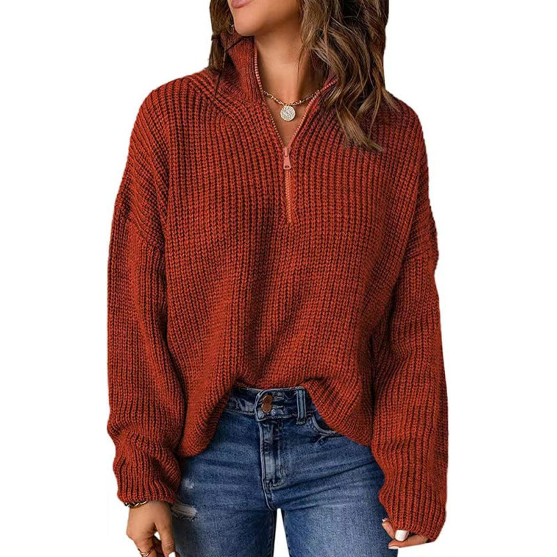 Damen Strickpullover mit kurzem Reißverschluss ModeGeist