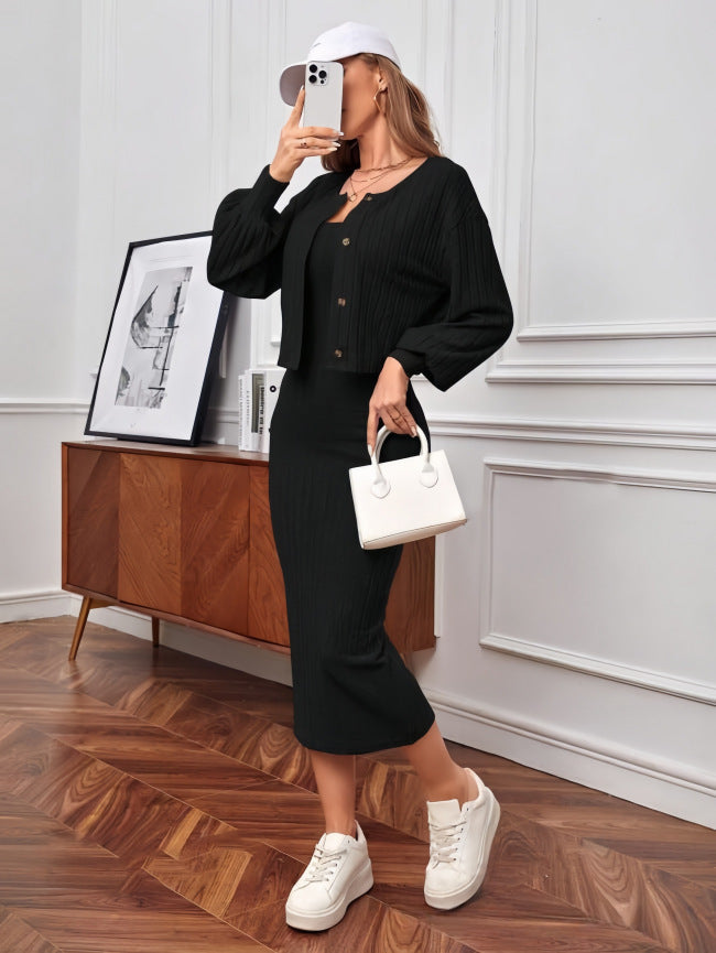 Damen Strick-Outfit mit Knopfleiste und Bündchen ModeGeist
