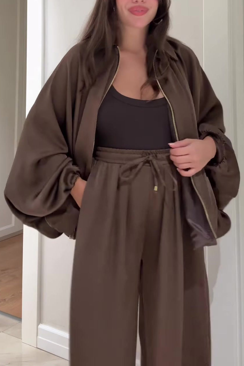 ModeGeist | Reißverschlussjacke und Elastische Bund Weit Geschnittene Hose Zweiteiler Satz