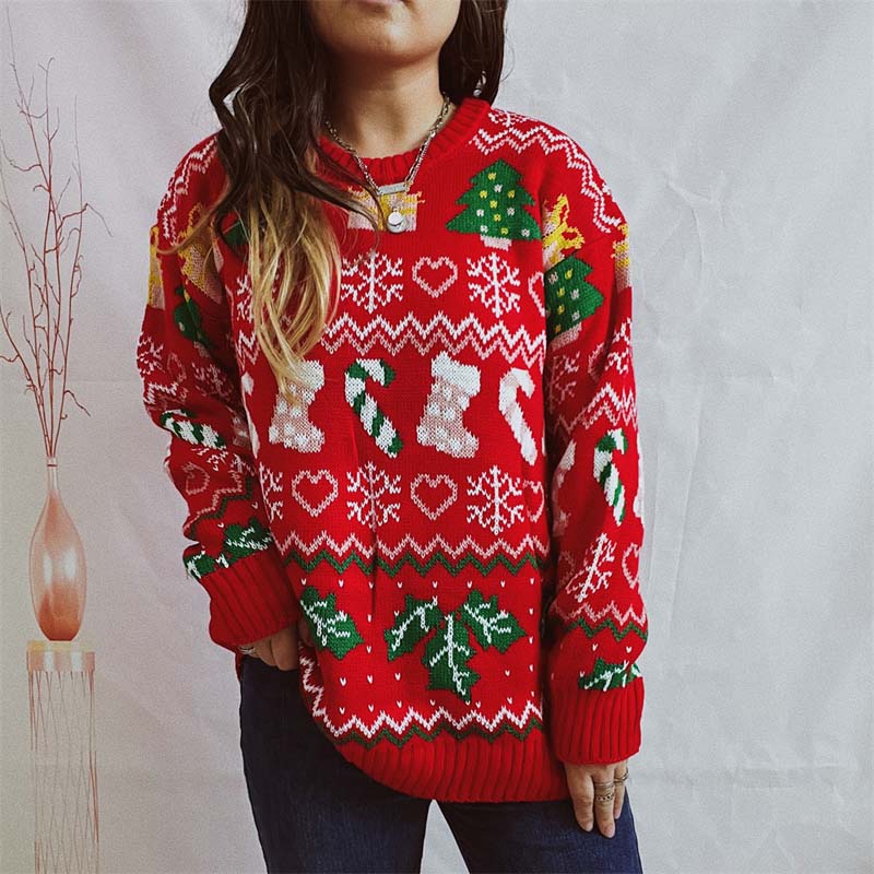 ModeGeist | Weihnachtlicher Strickpullover Mit Schneeflockenmotiv