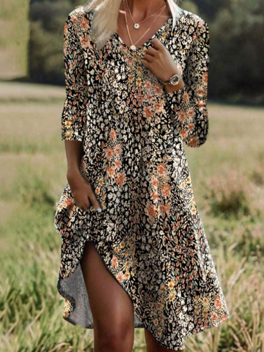 Damen Freizeitkleid mit modischem V-Ausschnitt und Seitenschlitz ModeGeist