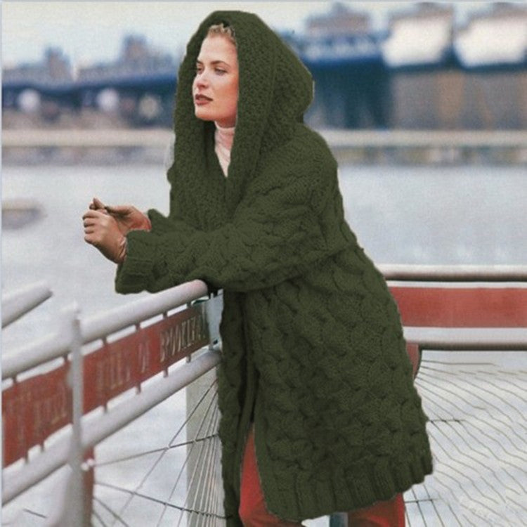 Damen oversized Grobstrickmantel mit Kapuze ModeGeist