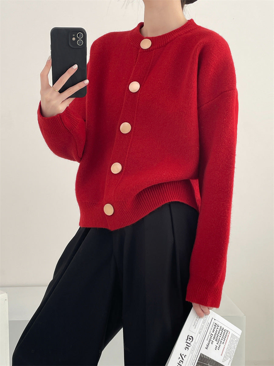 Damen Oversized Strickjacke mit großen Holzknöpfen und weitem Schnitt ModeGeist
