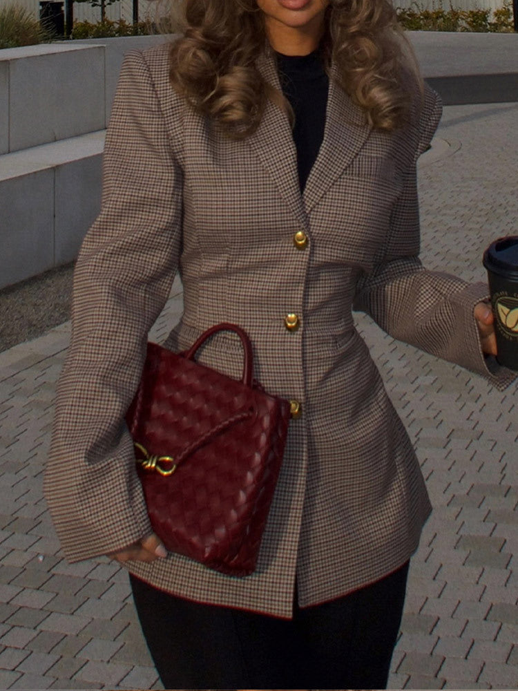 Damen Modischer Blazer im Karomuster mit taillierter Passform ModeGeist