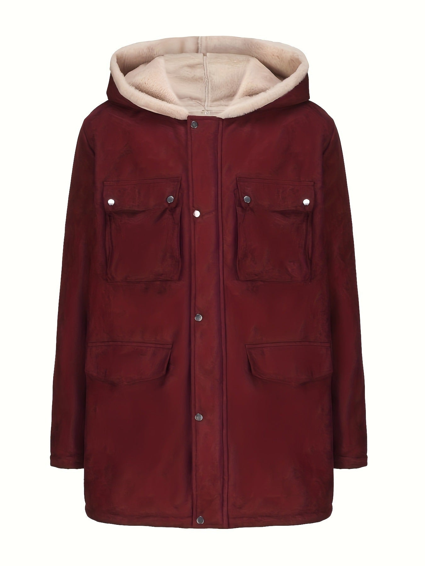 Damen warme Outdoorjacke mit Innenfutter aus Kunstfell und großen Taschen ModeGeist