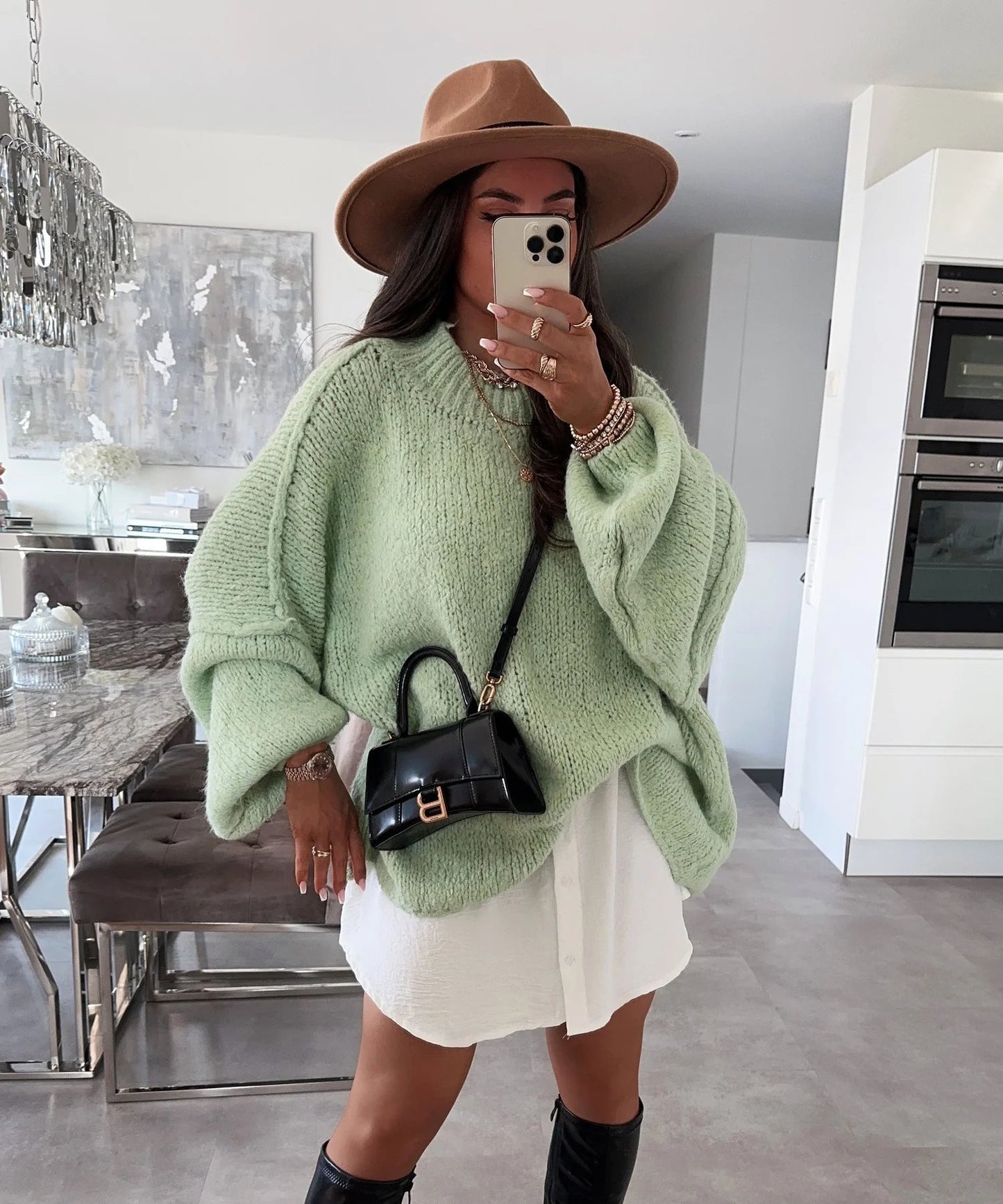 Damen lässiger Oversize Pullover mit hohen Ärmeln und unkonventionellem Schnitt ModeGeist