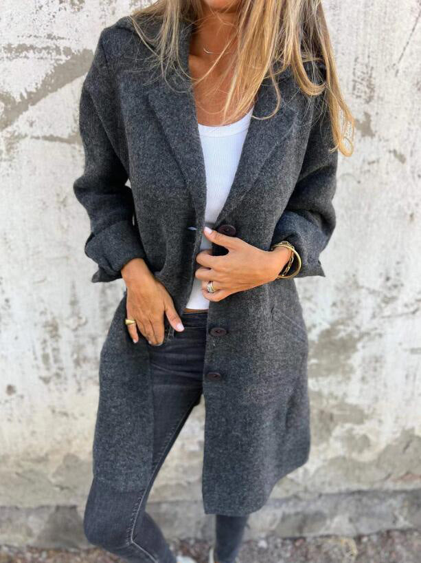 ModeGeist | Mittellanger Mantel - Lockere Passform - Woll-Look - Reverskragen - Einreihe Knopfverschluss