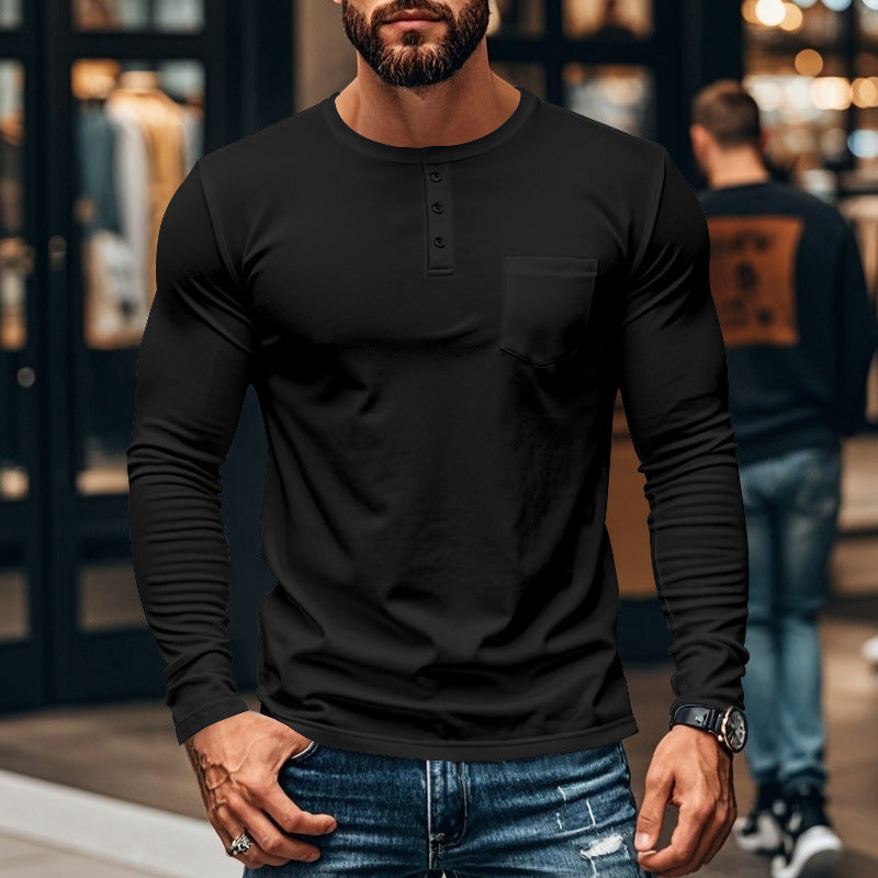 Herren Langarmshirt mit Knopfleiste und Brusttasche ModeGeist