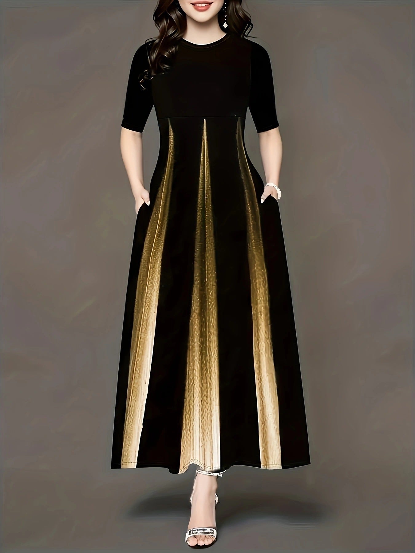 Damen Maxikleid mit modernem Farbverlauf und praktischen Seitentaschen ModeGeist