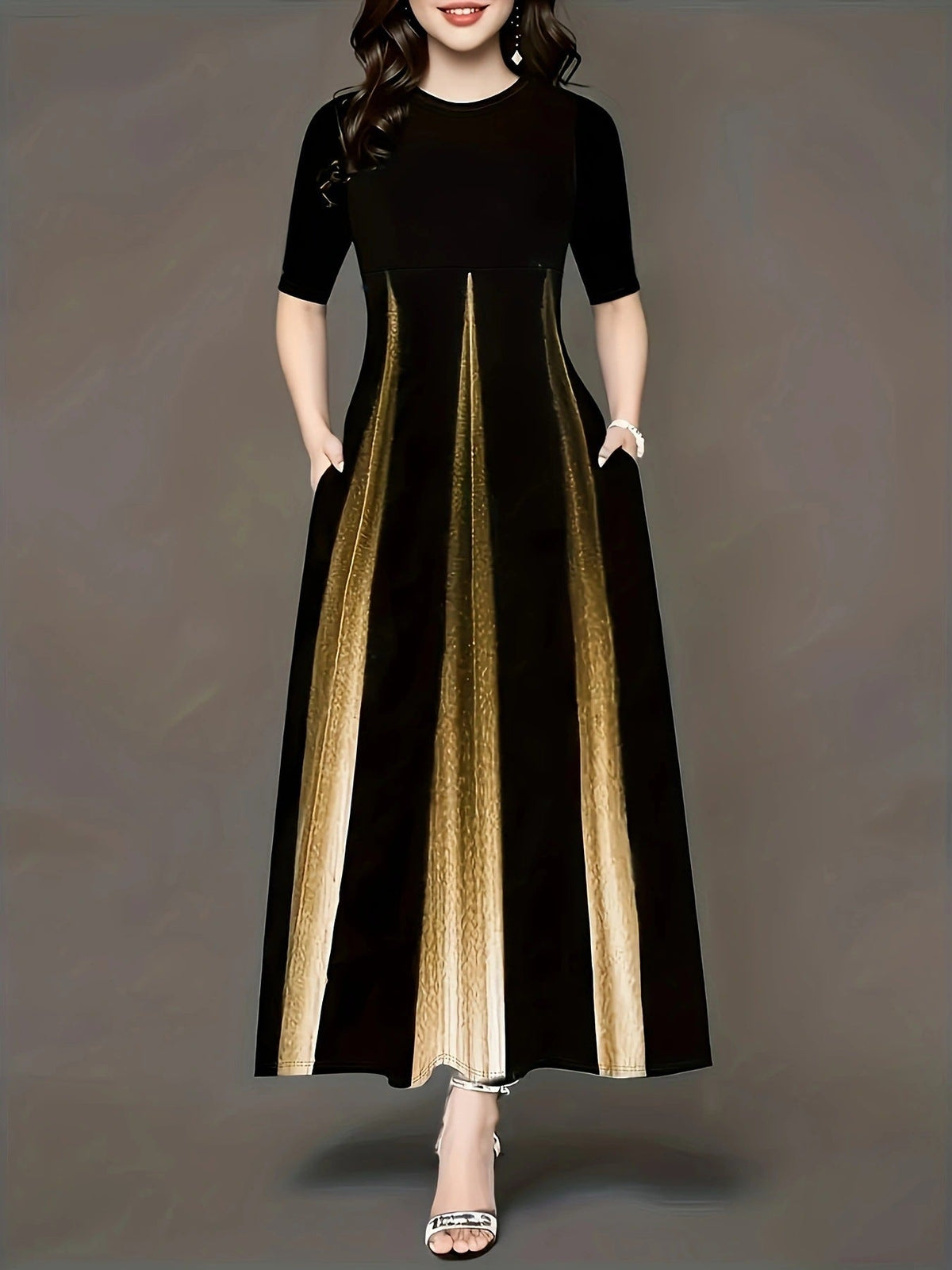 Damen Maxikleid mit modernem Farbverlauf und praktischen Seitentaschen ModeGeist