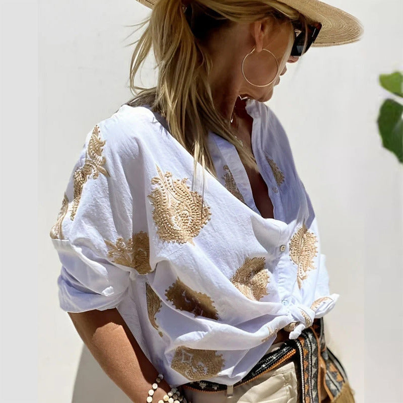 Modegeist Bluse für Damen mit aufwendigen Stickereien und weiten Ärmeln