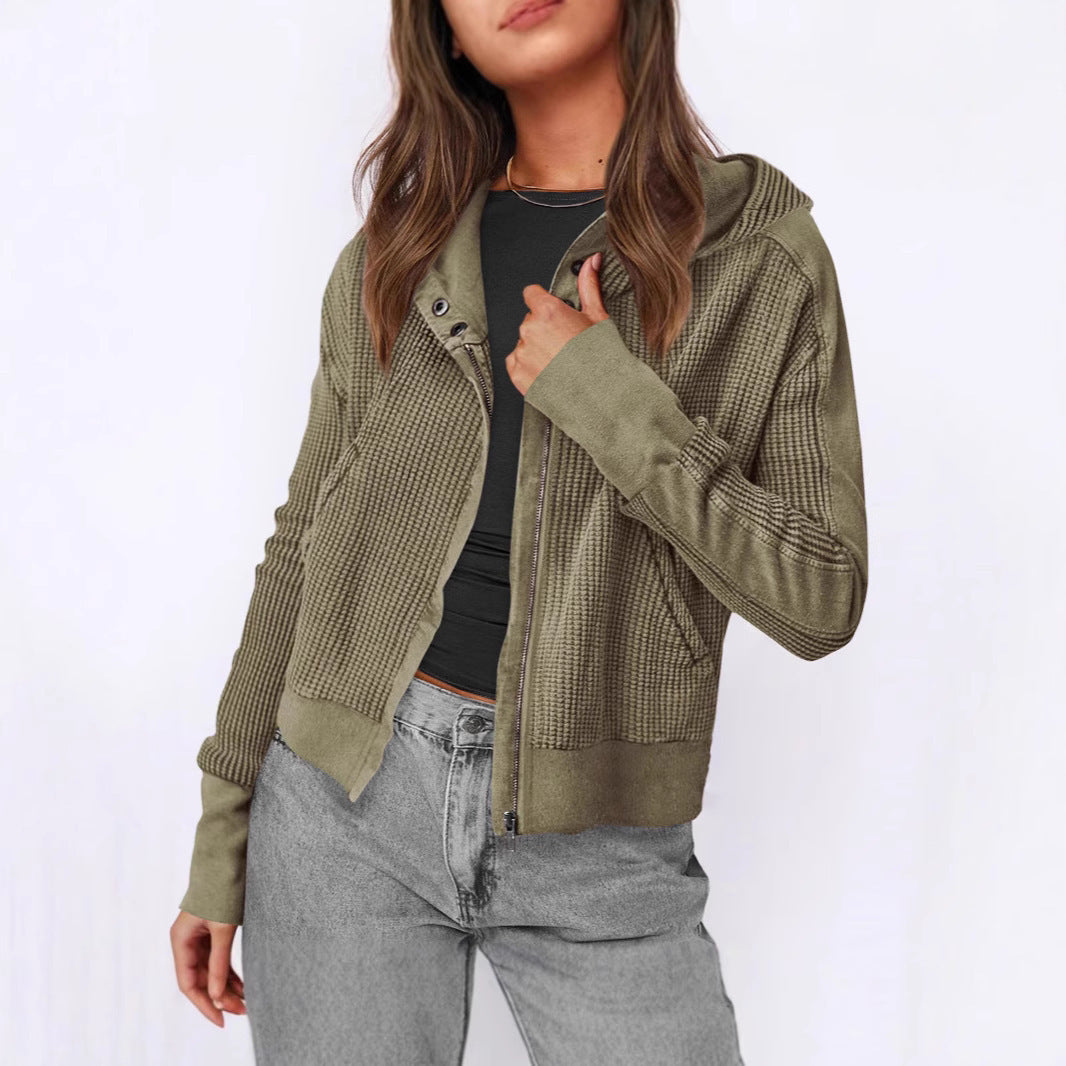 Damen lässige Zip-Jacke mit Kapuze und strukturiertem Design ModeGeist