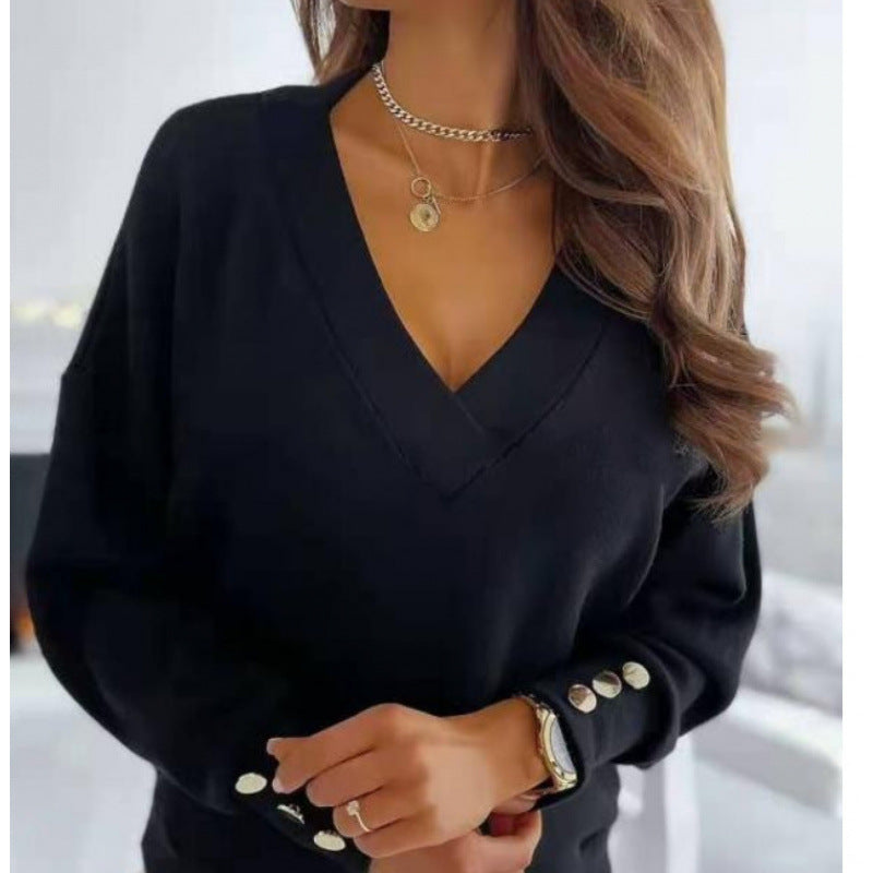 Damen lässiger V-Ausschnitt Pullover aus weichem Baumwollmix ModeGeist