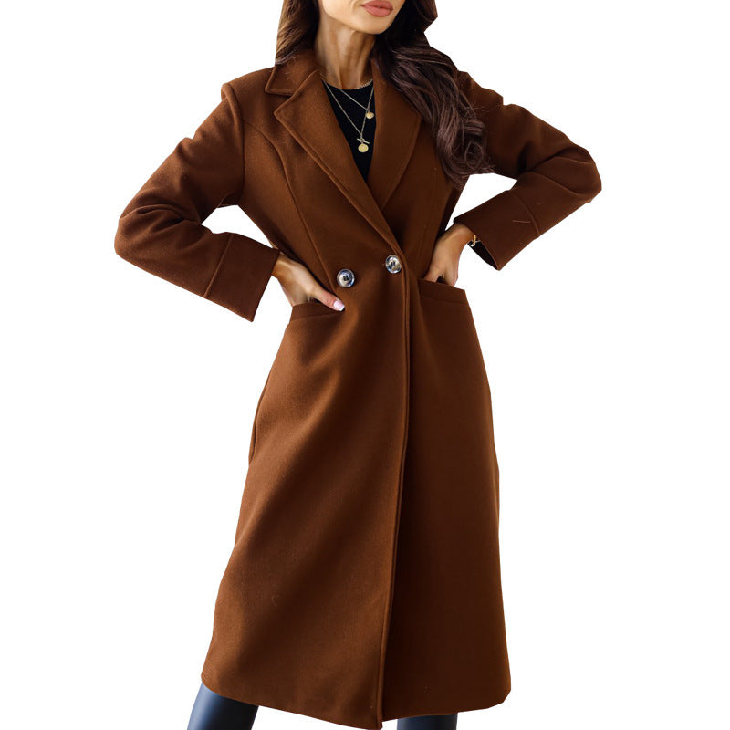 Damen Eleganter Wollmantel mit doppelter Brustknopfleiste und praktischen Taschen ModeGeist