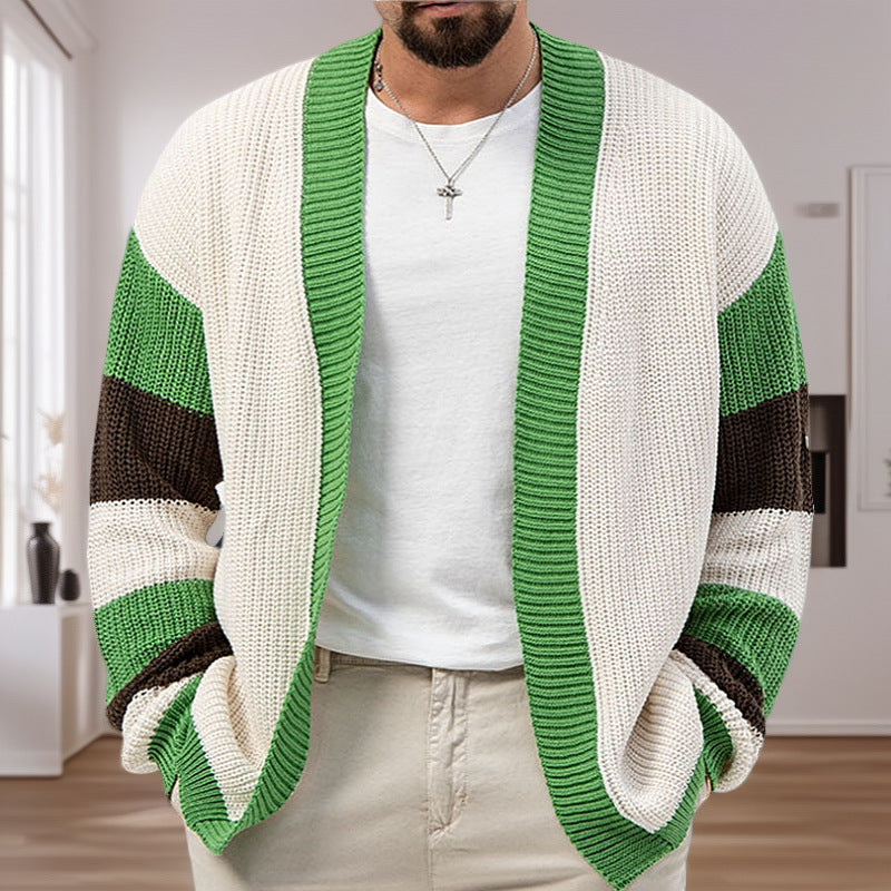 Herren Offene Strickjacke mit breiten Streifen und lässigem Schnitt ModeGeist